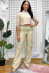 BEIGE HIGH WAISTED SHELL CARGO TROUSERS