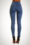 Mid Blue High Waisted Ripped Knee Skinny Jeans Jeggings