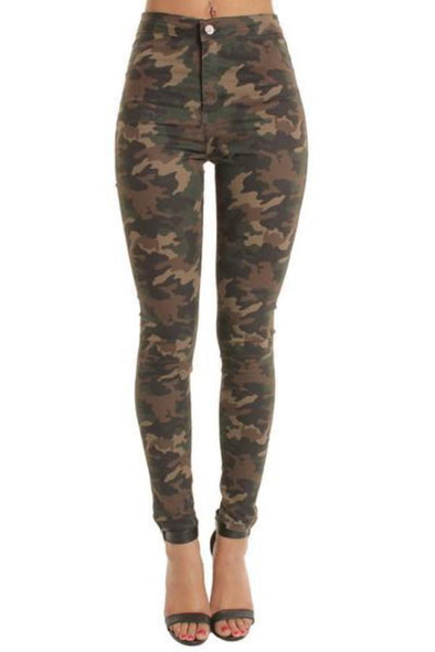 Camouflage High Waisted Plain Skinny Jeans Jeggings