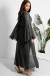 GREY FRILLED SLEEVES SHEER CHIFFON MODEST GOWN