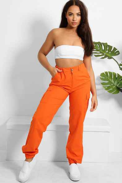 ORANGE UTILITY HIP POCKETS ELASTICATED HEM CARGO PANTS