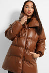 BROWN THICK OVERSIZED PUFFER VINYL JACKET