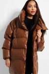 BROWN THICK OVERSIZED PUFFER VINYL JACKET