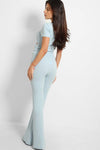 BABY BLUE CUT OUT DETAIL TOP & WIDE LEG RIBBED JERSEY LOUNGE SET