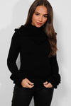 FRILL LONG SLEEVE SOFT KNIT BLACK STRETCHY PULLOVER