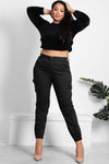 HIGH WAISTED CLASSIC BLACK CARGO TROUSERS