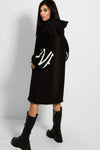 KNITTED SLEEVE THICK FLEECE BLACK OVERSIZED HOODIE DRESS