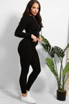 BLACK POCKET ZIPPED CROPPED HOODIE TOP & LEGGINGS LOUNGE SET