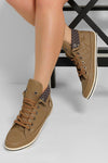 QUILTED TIE UP KHAKI HIGH TRAINERS