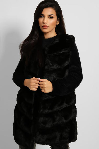 BLACK QUILTED FAUX FUR GILET