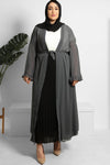 GREY FRILLED SLEEVES SHEER CHIFFON MODEST GOWN