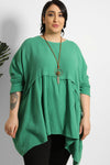 ACCESSORIZED RELAXED FIT WAFFLE COTTON BABYDOLL GREEN TUNIC