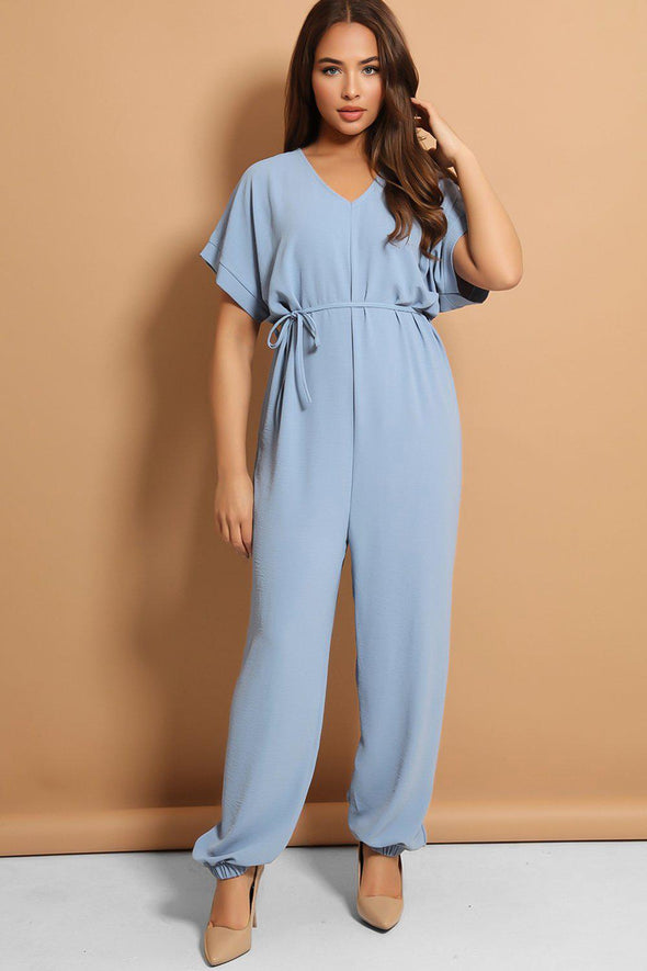 RELAXED WAIST-TIE PALE BLUE HAREM OVERALLS