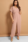 RELAXED WAIST-TIE PINK HAREM OVERALLS