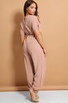 RELAXED WAIST-TIE PINK HAREM OVERALLS