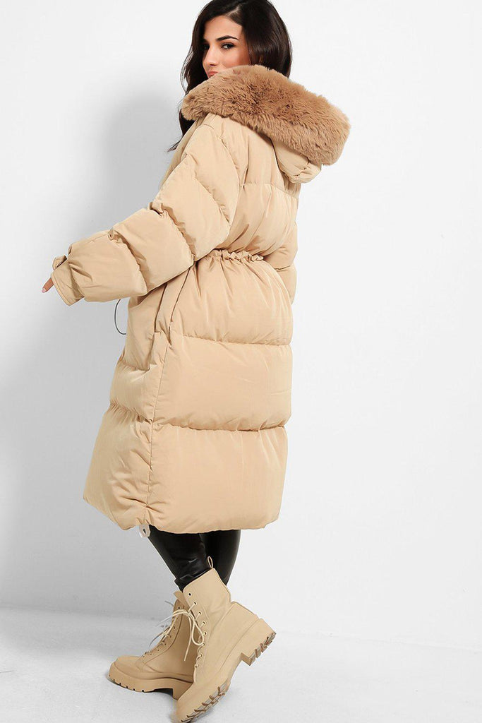 Camel coat with fur clearance hood