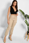 BEIGE HIGH WAISTED POCKET COMBAT TROUSERS