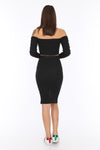 Button Down Black Ribbed Off Shoulder Jersey Crop Top with Slit Midi Body-con Skirt Team