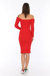 Button Down Red Ribbed Off Shoulder Jersey Crop Top with Slit Midi Body-con Skirt Team