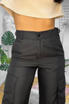 BLACK HIGH WAISTED SHELL CARGO TROUSERS