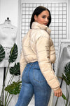 DRAWSTRING BEIGE CROPPED PUFFER JACKET