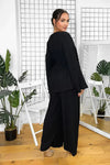 BLACK OVERSIZED BELTED TUNIC & WIDE TROUSERS CRINKLED LOUNGE SET