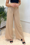 BEIGE CRUSHED SATIN WIDE LEG TIE UP TROUSERS