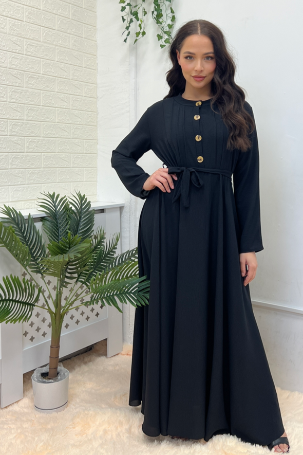 BUTTONED DOWN FRONT BLACK MAXI DRESS