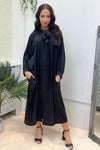 LEOPARD PRINT BLACK SATIN BUTTON DOWN LONG SHIRT DRESS