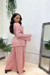 DUSTY PINK OVERSIZED BELTED TUNIC & WIDE TROUSERS CRINKLED LOUNGE SET