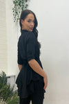 BUTTON DOWN LONGLINE CRINKLED ASYMMETRIC BLACK TIE UP TOP