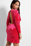 HOT PINK CRUSHED VELVET FRILL CUT OUT PARTY DRESS
