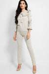FRILL BOW NECKLINE JUMPER & TROUSERS KNIT GREY LOUNGE SET