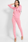 FRILL BOW NECKLINE JUMPER & TROUSERS KNIT HOT PINK LOUNGE SET