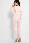 FRILL BOW NECKLINE JUMPER & TROUSERS KNIT PALE PINK LOUNGE SET