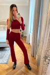 RED TIE UP CROP TOP & WIDE LEG TROUSERS LOUNGE SET