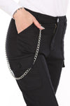 Chain Detail Slim Fit Stretchy Black Cargo Trousers
