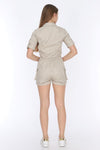 Stone Matching Set Short Sleeve Tie Up Crop Top with Combat Shorts