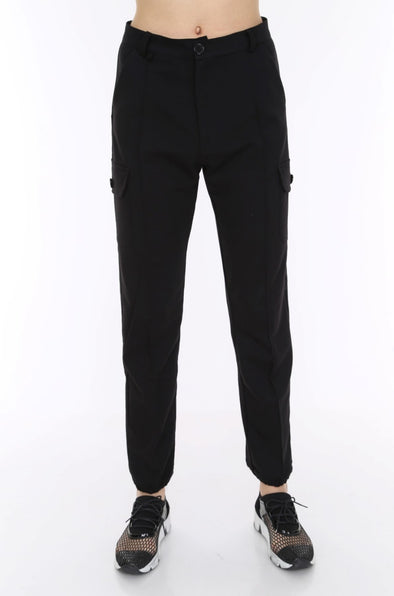 Womens Wholesale Jersey Black High Waist Utility Trousers