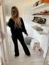 BLACK BUTTERFLY TOP & WIDE TROUSERS OVERSIZED LOUNGE SET