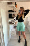 GREEN DOGTOOTH SKATER SHORT KNITTED SKIRT