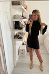 BLACK CUT OUT BACK SEQUIN BOW KNITTED JUMPER DRESS
