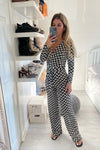 SLINKY TIE UP TWO TONE PRINT BEIGE STRETCHY JUMPSUIT
