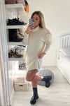 CREAM POLO NECK BUTTON DETAIL FLAT KNIT LONG JUMPER DRESS